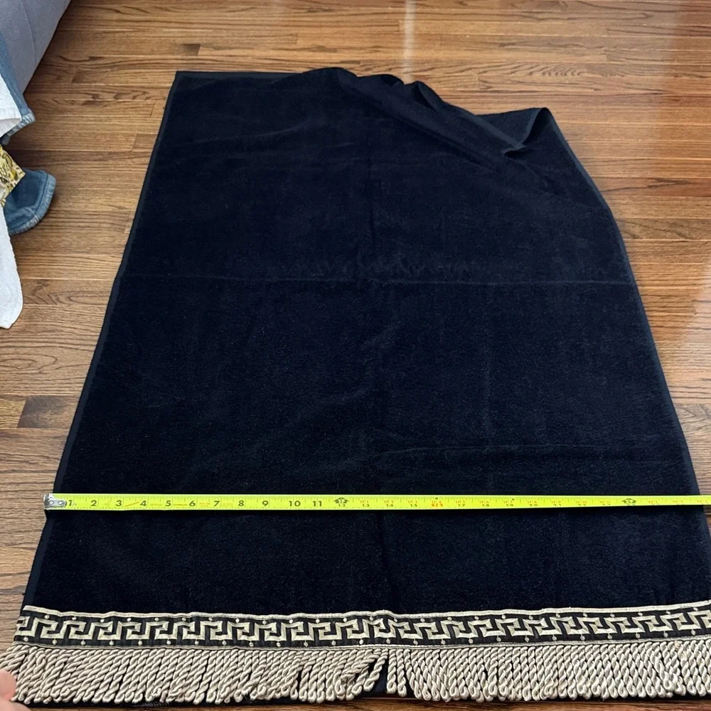 Bath Black Towel with Greek Key Fringe like New